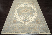 10x14 Hand Knotted Wool Gray Ivory Oushak All-Over Floral Lattice Heriz Rug
