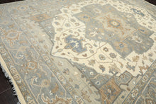 10x14 Hand Knotted Wool Gray Ivory Oushak All-Over Floral Lattice Heriz Rug
