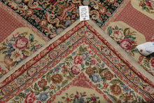 8x10 Black, Rose, Ivory Color Hand Woven Aubusson Needlepoint  Wool Traditional Oriental Rug