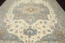 10x14 Hand Knotted Wool Gray Ivory Oushak All-Over Floral Lattice Heriz Rug