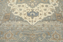 10x14 Hand Knotted Wool Gray Ivory Oushak All-Over Floral Lattice Heriz Rug