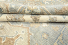 10x14 Hand Knotted Wool Gray Ivory Oushak All-Over Floral Lattice Heriz Rug