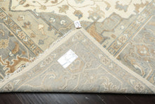 10x14 Hand Knotted Wool Gray Ivory Oushak All-Over Floral Lattice Heriz Rug
