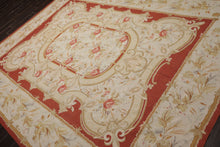 8x10 Ivory, Gold, Orange Color Hand Woven Aubusson Needlepoint  Wool & Silk Traditional Oriental Rug