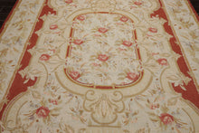 8x10 Ivory, Gold, Orange Color Hand Woven Aubusson Needlepoint  Wool & Silk Traditional Oriental Rug