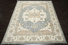 9'11''x14 Hand Knotted Wool Slate Ivory Oushak All-Over Floral Lattice Heriz Rug