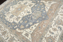 9'11''x14 Hand Knotted Wool Slate Ivory Oushak All-Over Floral Lattice Heriz Rug