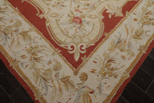 8x10 Ivory, Gold, Orange Color Hand Woven Aubusson Needlepoint  Wool & Silk Traditional Oriental Rug