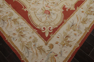 8x10 Ivory, Gold, Orange Color Hand Woven Aubusson Needlepoint  Wool & Silk Traditional Oriental Rug