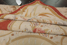 8x10 Ivory, Gold, Orange Color Hand Woven Aubusson Needlepoint  Wool & Silk Traditional Oriental Rug