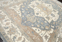 9'11''x14 Hand Knotted Wool Slate Ivory Oushak All-Over Floral Lattice Heriz Rug