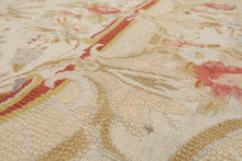 8x10 Ivory, Gold, Orange Color Hand Woven Aubusson Needlepoint  Wool & Silk Traditional Oriental Rug