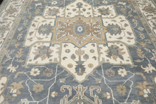9'11''x14 Hand Knotted Wool Slate Ivory Oushak All-Over Floral Lattice Heriz Rug
