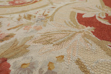 8x10 Ivory, Gold, Orange Color Hand Woven Aubusson Needlepoint  Wool & Silk Traditional Oriental Rug