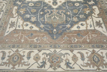 9'11''x14 Hand Knotted Wool Slate Ivory Oushak All-Over Floral Lattice Heriz Rug