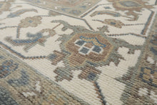 9'11''x14 Hand Knotted Wool Slate Ivory Oushak All-Over Floral Lattice Heriz Rug