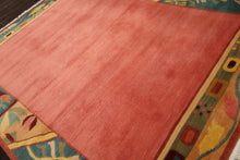 8x10 Rose, Turqoise, Gold Color Hand Knotted Tibetan Wool Art Deco Oriental Rug