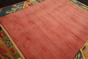8x10 Rose, Turqoise, Gold Color Hand Knotted Tibetan Wool Art Deco Oriental Rug