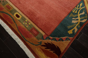 8x10 Rose, Turqoise, Gold Color Hand Knotted Tibetan Wool Art Deco Oriental Rug