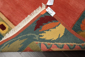8x10 Rose, Turqoise, Gold Color Hand Knotted Tibetan Wool Art Deco Oriental Rug