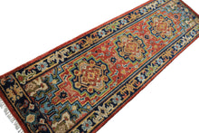 2'6''x8'1'' Runner Hand Knotted Wool Rose,Navy Oushak Traditional Rug