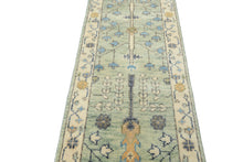 2'5''x12 Runner Hand Knotted Wool Mint,Ivory Tree of Life Oushak Traditional Rug