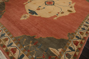 8x10 Rose, Ivory, Gray Color Hand Knotted Tibetan  Wool Traditional Oriental Rug