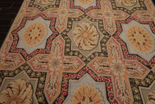 8x10 Sage, Gold, Pink Color Hand Woven Aubusson Needlepoint  Wool Traditional Oriental Rug