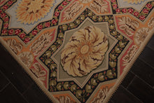 8x10 Sage, Gold, Pink Color Hand Woven Aubusson Needlepoint  Wool Traditional Oriental Rug