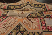 8x10 Sage, Gold, Pink Color Hand Woven Aubusson Needlepoint  Wool Traditional Oriental Rug