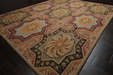 8x10 Sage, Gold, Pink Color Hand Woven Aubusson Needlepoint  Wool Traditional Oriental Rug
