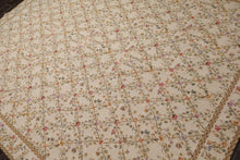 8x10 Ivory, Gold, Green Color Hand Woven Aubusson Needlepoint  Wool Traditional Oriental Rug