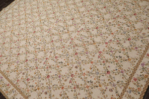8x10 Ivory, Gold, Green Color Hand Woven Aubusson Needlepoint  Wool Traditional Oriental Rug