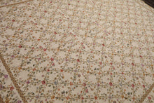 8x10 Ivory, Gold, Green Color Hand Woven Aubusson Needlepoint  Wool Traditional Oriental Rug