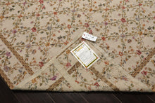 8x10 Ivory, Gold, Green Color Hand Woven Aubusson Needlepoint  Wool Traditional Oriental Rug