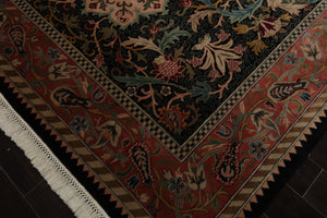 8x10 Black, Rose, Blue Color Hand Knotted French Aubusson Savonnerie New Zealand Wool Traditional  Oriental Rug