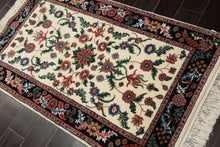 3x5 Ivory, Midnight Blue, Green Color Hand Knotted Indo Kashan Wool Traditional Oriental Rug