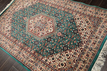 4x6 Green, Ivory, Rust Color Hand Knotted Indo Tabriz Wool Traditional Oriental Rug