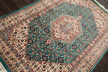 4x6 Green, Ivory, Rust Color Hand Knotted Indo Tabriz Wool Traditional Oriental Rug