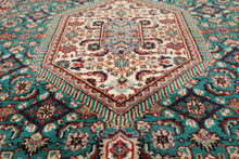 4x6 Green, Ivory, Rust Color Hand Knotted Indo Tabriz Wool Traditional Oriental Rug