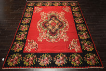 9x12 Red, Charcoal, Maroon Color Hand Woven Turkish Kilim Wool Traditional Oriental Rug