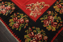 9x12 Red, Charcoal, Maroon Color Hand Woven Turkish Kilim Wool Traditional Oriental Rug