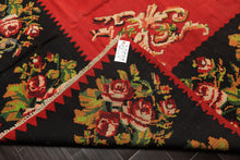 9x12 Red, Charcoal, Maroon Color Hand Woven Turkish Kilim Wool Traditional Oriental Rug