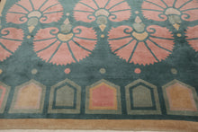8x10 Turquoise, Rose, Beige Color Hand Knotted Tibetan Wool Transitional Oriental Rug