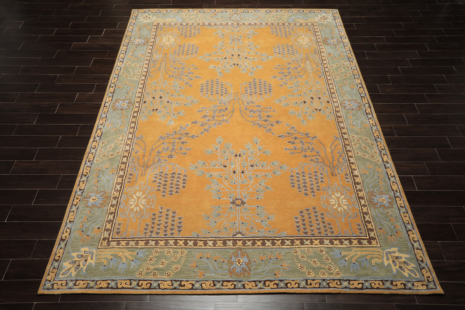 Multi Size Gold Brown Hand Tufted Arts & Crafts/Mission Donegal Wool ...