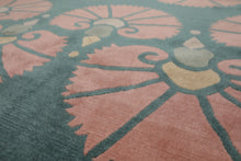 8x10 Turquoise, Rose, Beige Color Hand Knotted Tibetan Wool Transitional Oriental Rug
