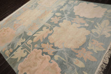 8x10 Beige, Aqua, Rose Color Hand Knotted Tibetan Wool Art Deco Oriental Rug