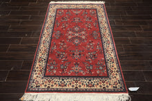 4x6 Rose, Ivory, Aqua Color Hand Knotted Pak Persian Sarouk New Zealand Wool Traditional Oriental Rug