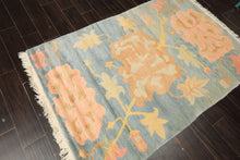 4x6 Blue, Blush, Peach Color Hand Knotted Tibetan Wool Transitional Oriental Rug
