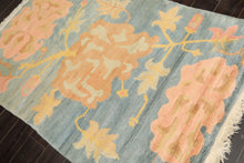 4x6 Blue, Blush, Peach Color Hand Knotted Tibetan Wool Transitional Oriental Rug
